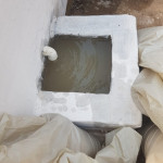 Ensayo de drenaje por parte de los tubos colectores, inferior y superior con el efluente a ser tratado