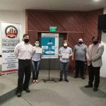 Francisco Mendieta y Verónica Peralta, Dr. Rubén Alcides López Santacruz (Decano de la FIUNA), el Dr. Antonio Aquino (Director de Investigación), el Dr. Roberto Martinez López (Director del PUBIABM), la Prof. MSc. Liz Centurión (Coordinadora del PUBIABM).