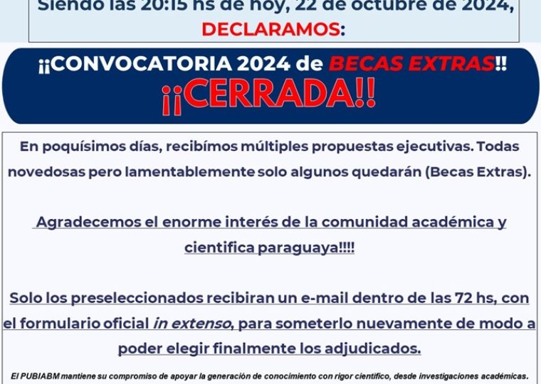 CIERRE CONVOCTORIA BECAS EXTRA
